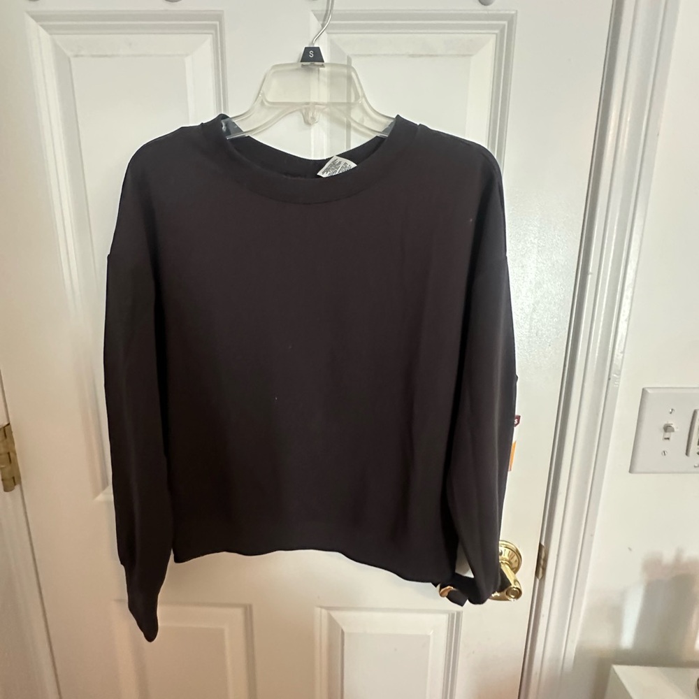 Black open back crew neck